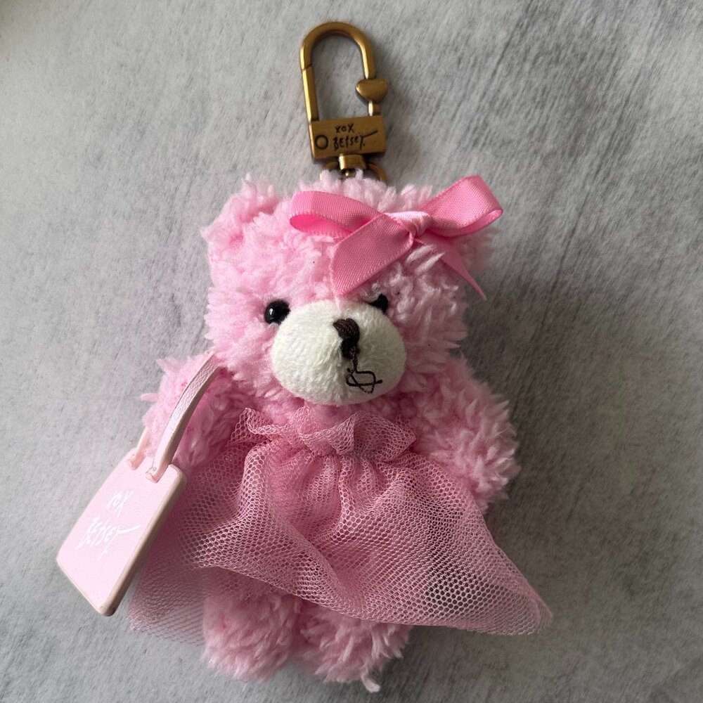Betsey Johnson Pink Teddy Bear Pink In Skirt with Bag and Bow